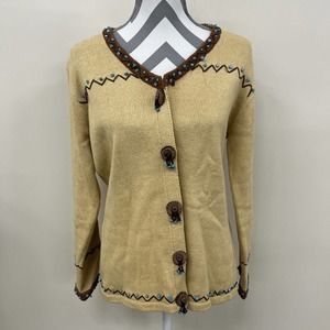 Storybook Knits Cardigan Sweater Native American Turquois Beads Medium Charity